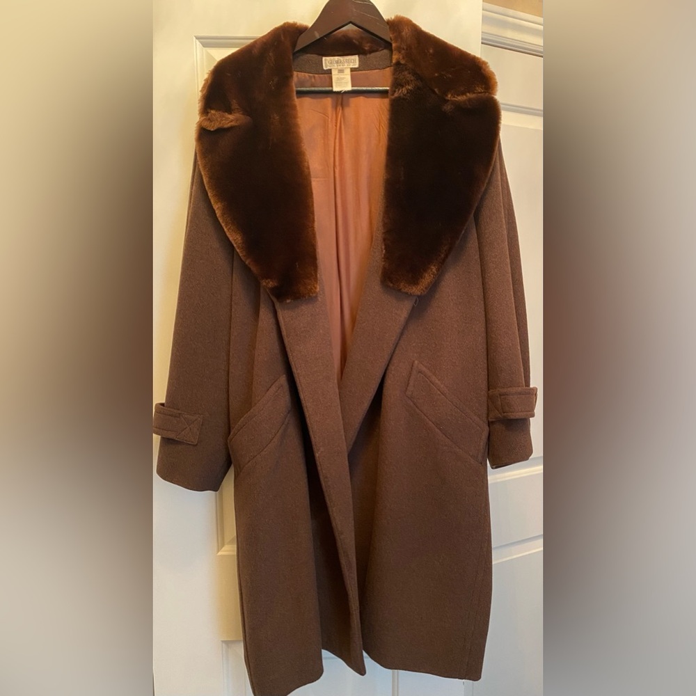 Georges Rech stunning wool coat with sheep fur collar.